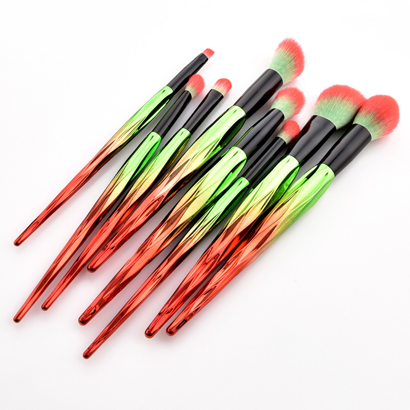Trendy Red+green Color Matching Decorated Cosmetic Brush(8pcs),Beauty tools
