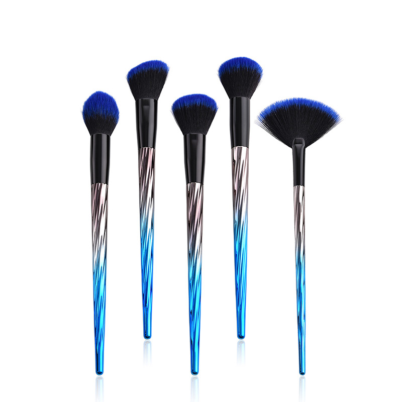 Fashion Blue+black Sector Shape Decorated Cosmetic Brush(5pcs）,Beauty tools