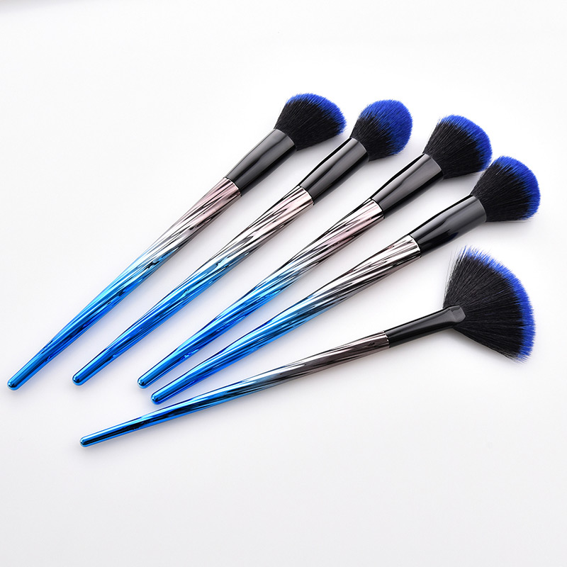 Fashion Blue+black Sector Shape Decorated Cosmetic Brush(5pcs）,Beauty tools
