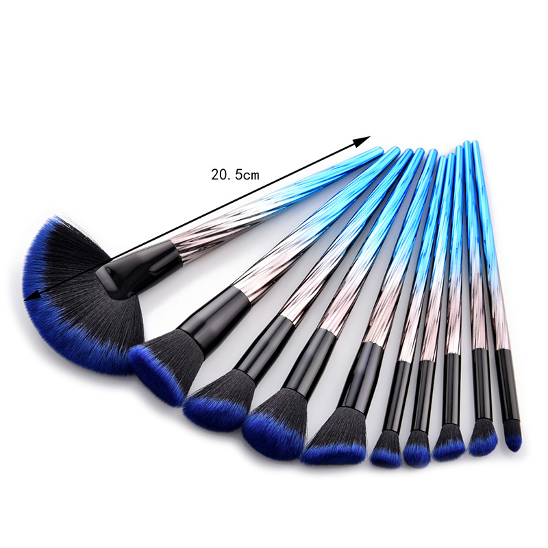 Fashion Blue+black Sector Shape Decorated Cosmetic Brush(10pcs）,Beauty tools