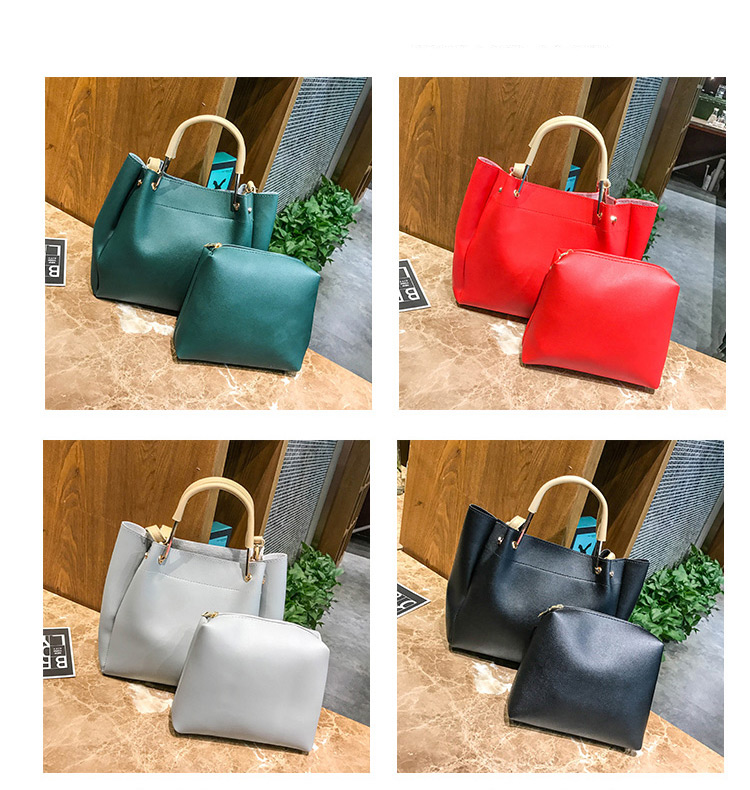 Fashion Black Pure Color Decorated Handbag(2pcs),Handbags