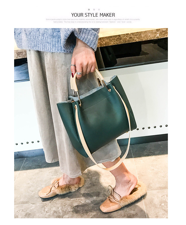 Fashion Gray Pure Color Decorated Handbag(2pcs),Handbags