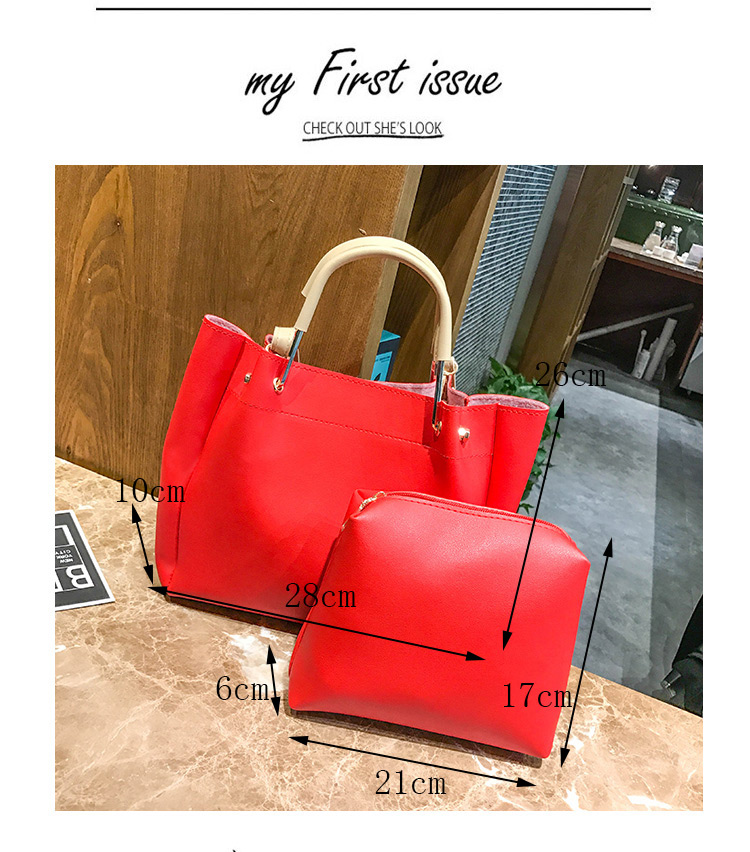 Fashion Red Pure Color Decorated Handbag(2pcs),Handbags