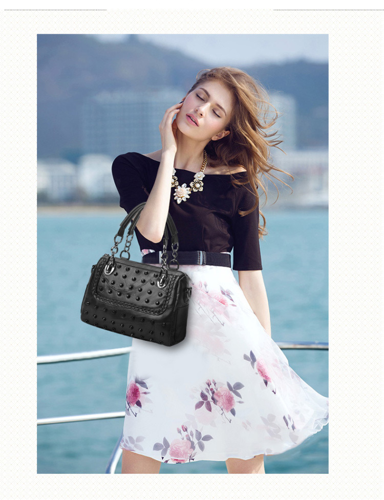 Fashion Black Rivet Decorated Simple Shoulder Bag,Handbags