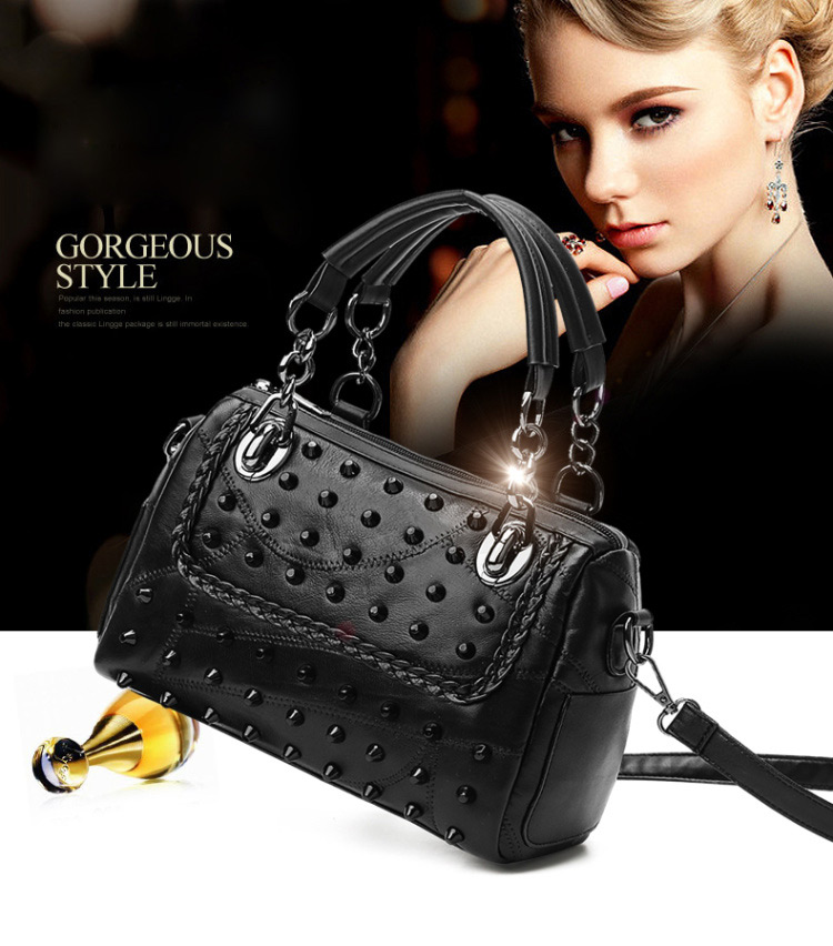 Fashion Black Rivet Decorated Simple Shoulder Bag,Handbags