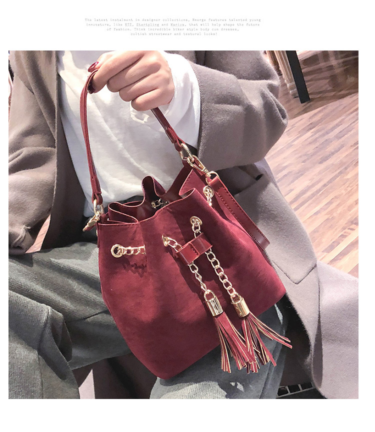 Fashion Red Tassel Decorated Bucket Shape Shoulder Bag,Handbags