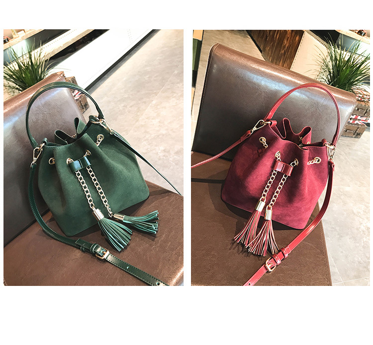 Fashion Green Tassel Decorated Bucket Shape Shoulder Bag,Handbags