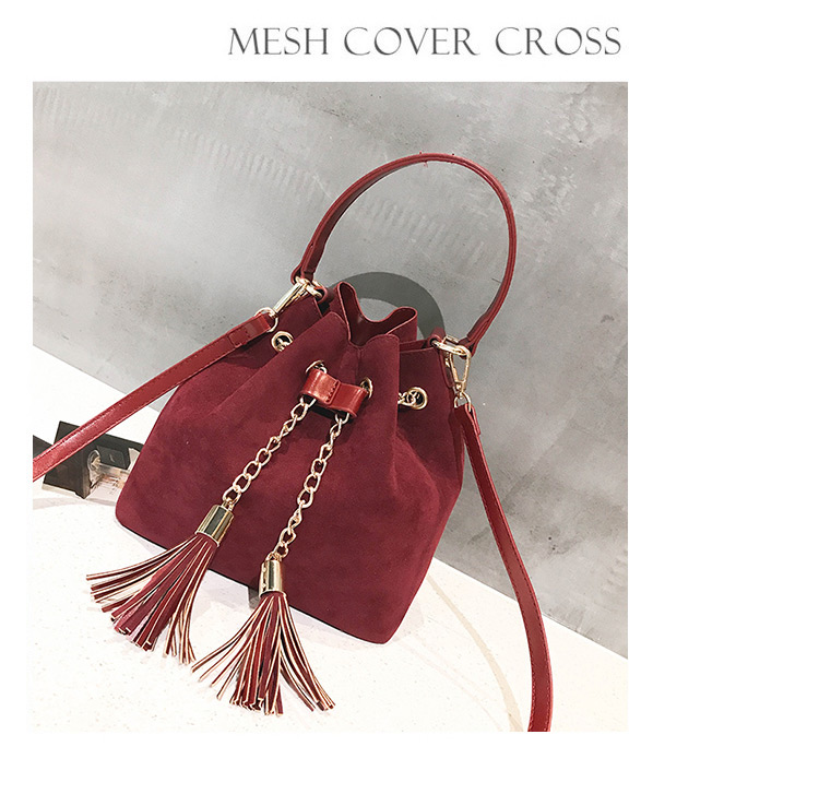 Fashion Red Tassel Decorated Bucket Shape Shoulder Bag,Handbags
