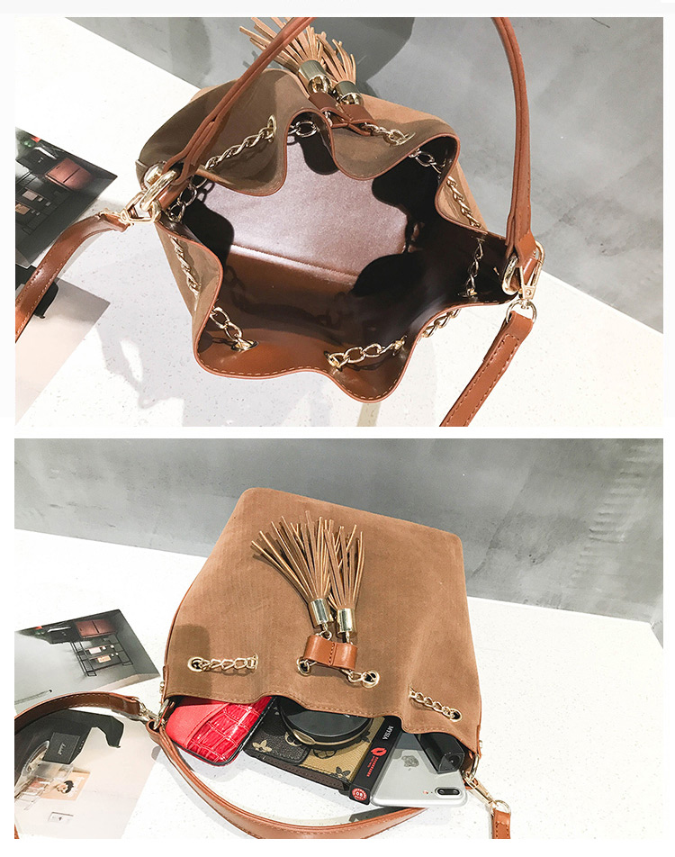 Fashion Black Tassel Decorated Bucket Shape Shoulder Bag,Handbags