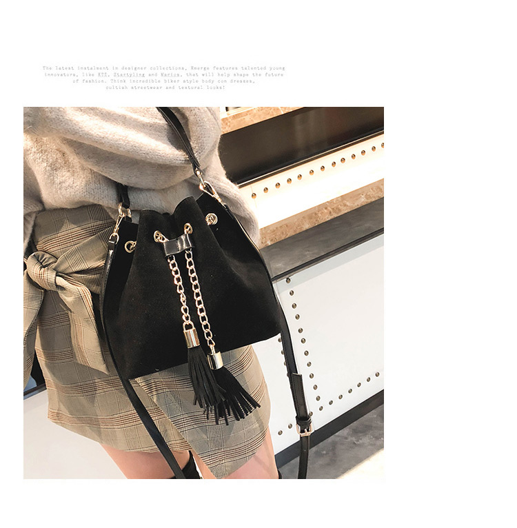 Fashion Brown Tassel Decorated Bucket Shape Shoulder Bag,Handbags
