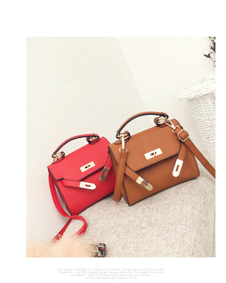 Fashion Red Square Shape Buckle Decorated Shoulder Bag,Handbags