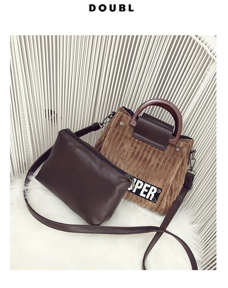 Fashion Brown Letter Pattern Decorated Handbag(2pcs),Handbags