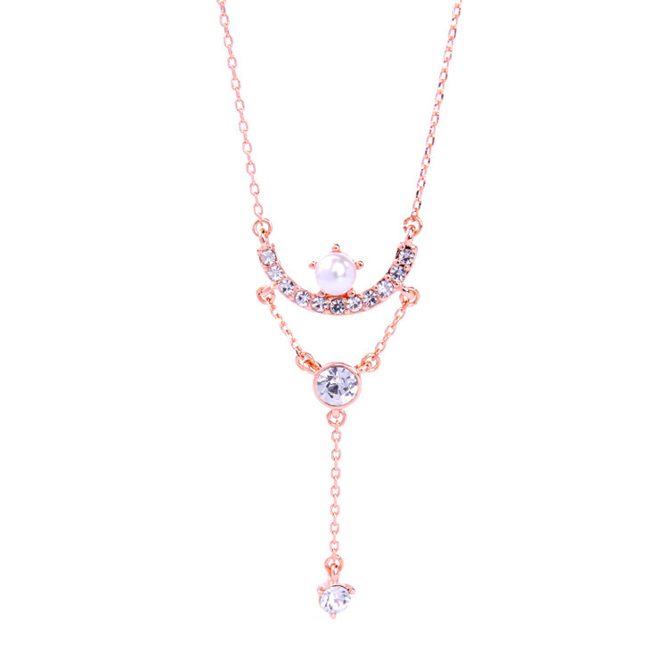 Fashion Rose Gold Diamond&pearl Decorated Simple Necklace,Multi Strand Necklaces