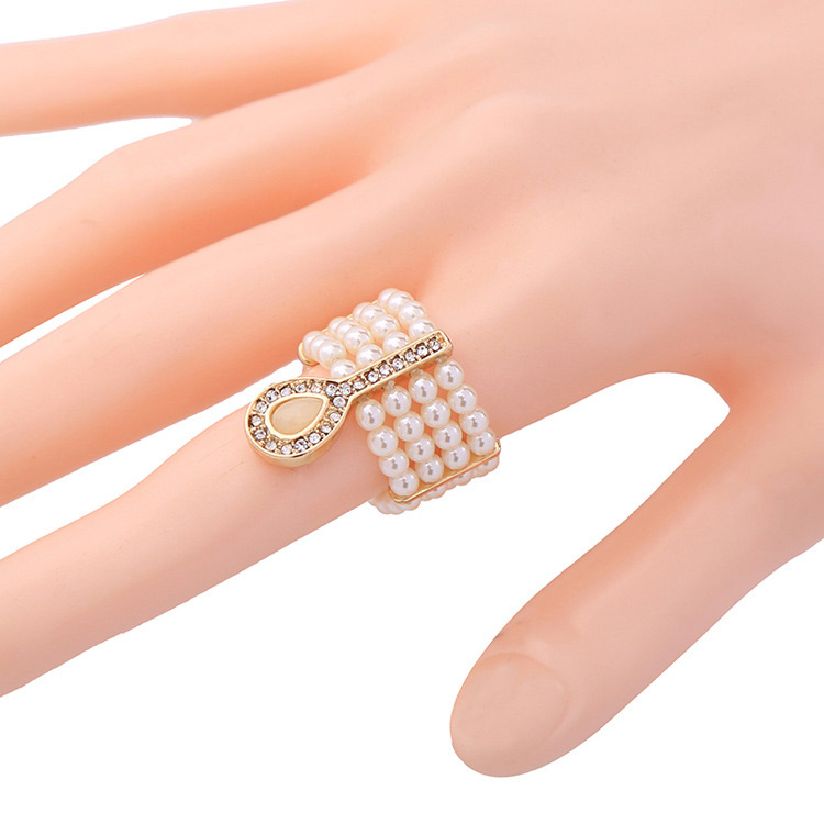Fashion Gold Color+white Pearls Decorated Multi-layer Ring,Fashion Rings