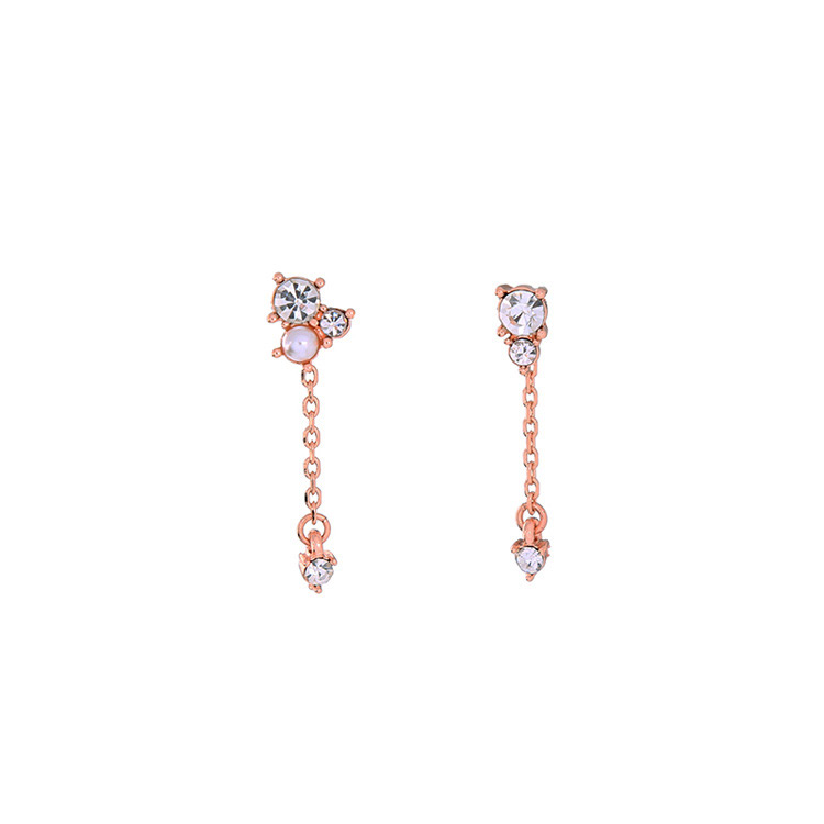 Fashion Rose Gold Diamond&pearl Decorated Long Earrings,Drop Earrings