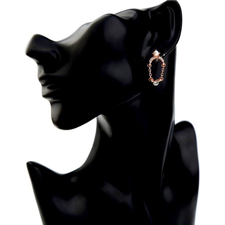 Fashion Rose Gold Diamond&pearl Decorated Hollow Out Earrings,Drop Earrings