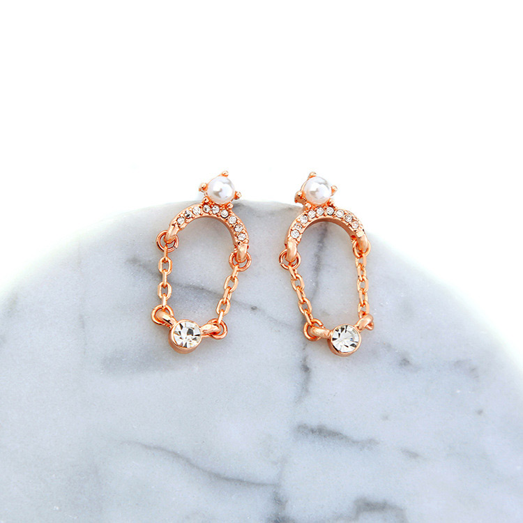 Fashion Rose Gold Diamond&pearl Decorated Hollow Out Earrings,Drop Earrings