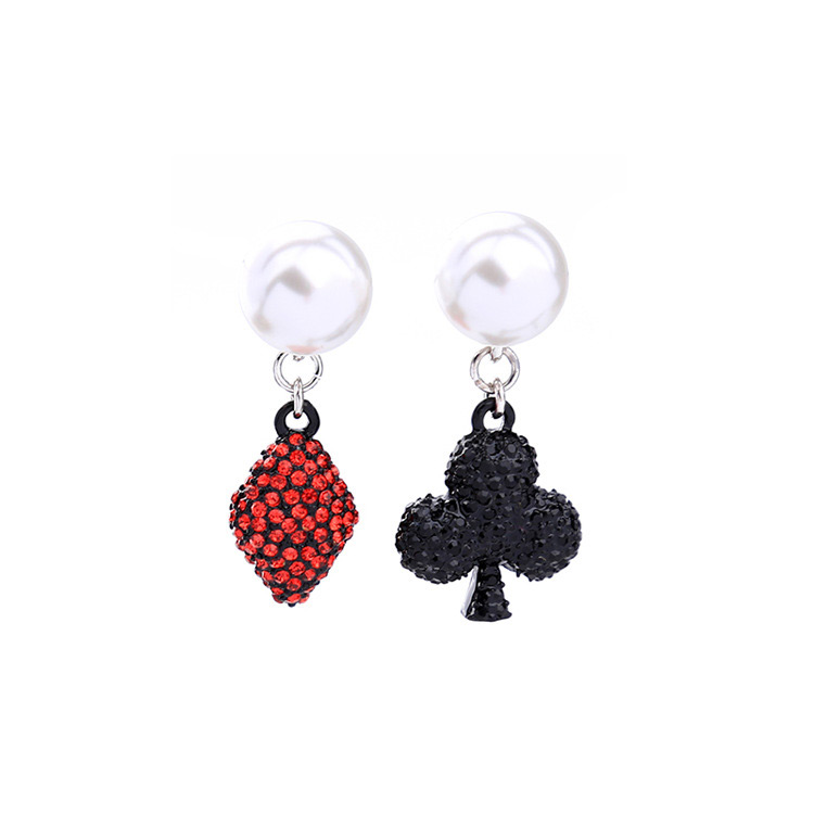 Fashion Red+black Poker Shape Pendant Decorated Earrings (4pcs),Drop Earrings