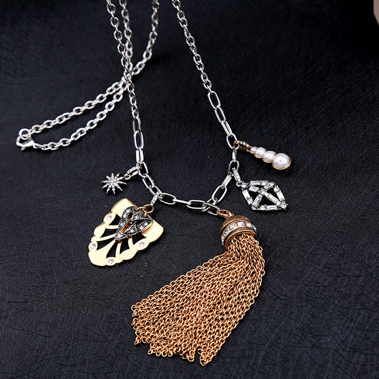 Fashion Gold Color Tassel Pendant Decorated Long Necklace,Pendants