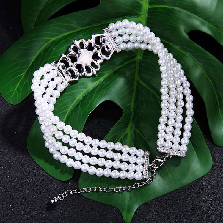 Fashion White+green Pearls Decorated Hollow Out Necklace,Beaded Necklaces