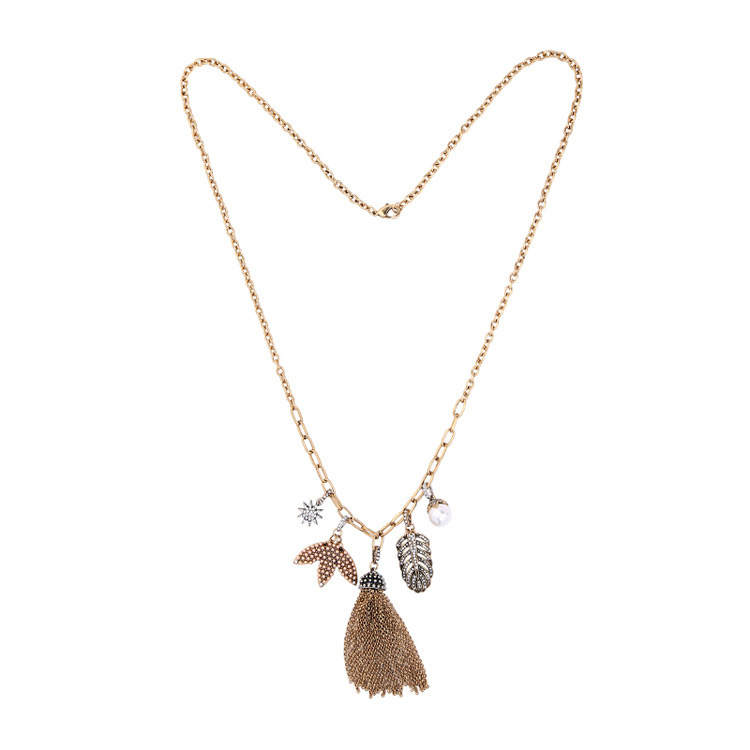 Fashion Gold Color Feather&tassel Pendant Decorated Necklace,Pendants