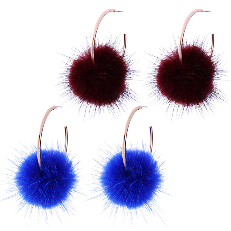 Fashion Red Fuzzy Ball Decorated Pure Color Earrings,Drop Earrings