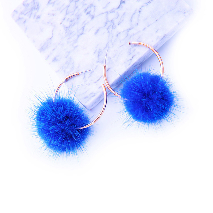 Fashion Blue Fuzzy Ball Decorated Pure Color Earrings,Drop Earrings