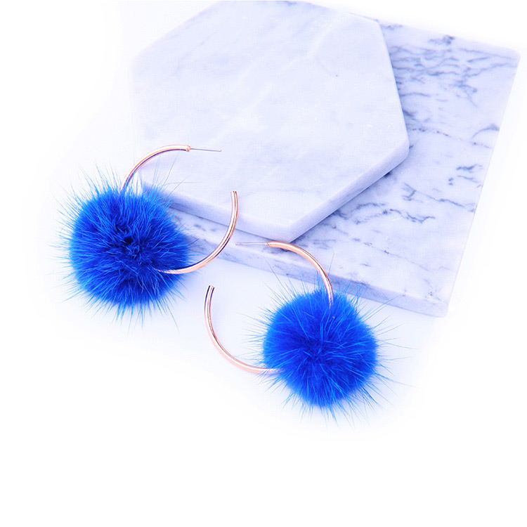 Fashion Blue Fuzzy Ball Decorated Pure Color Earrings,Drop Earrings