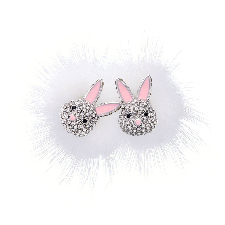 Fashion White+pink Rabbits Decorated Pom Earrings,Stud Earrings