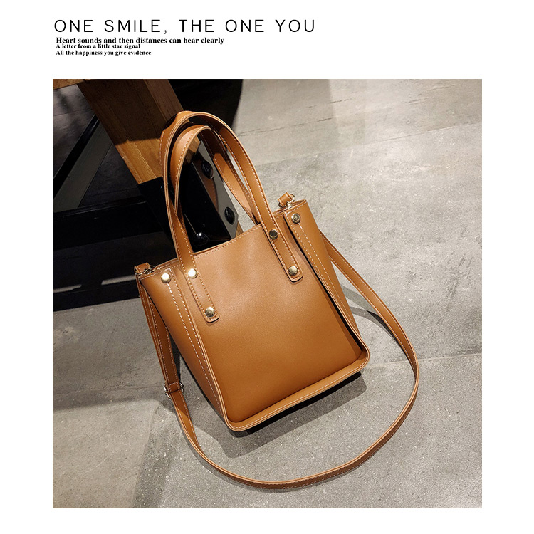 Fashion Brown Bucket Shape Design Pure Color Bags(2pcs),Handbags