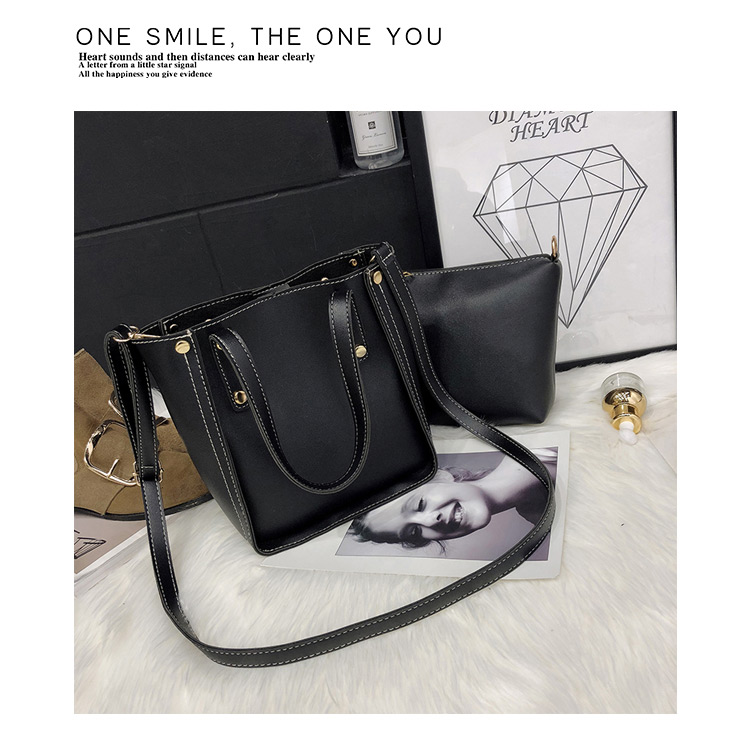 Fashion Black Bucket Shape Design Pure Color Bags(2pcs),Handbags