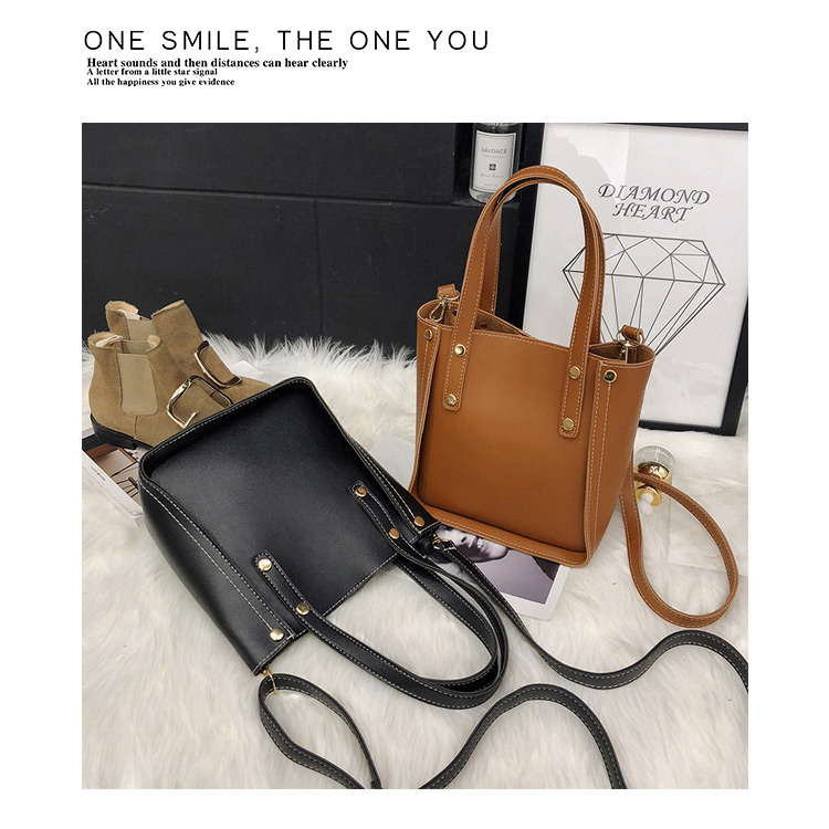 Fashion Black Bucket Shape Design Pure Color Bags(2pcs),Handbags