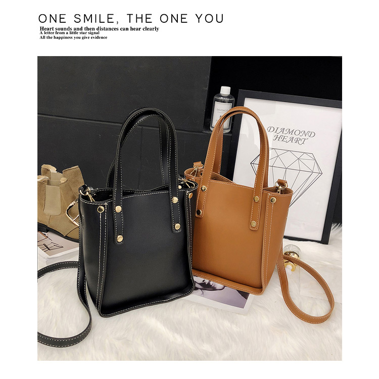 Fashion Brown Bucket Shape Design Pure Color Bags(2pcs),Handbags