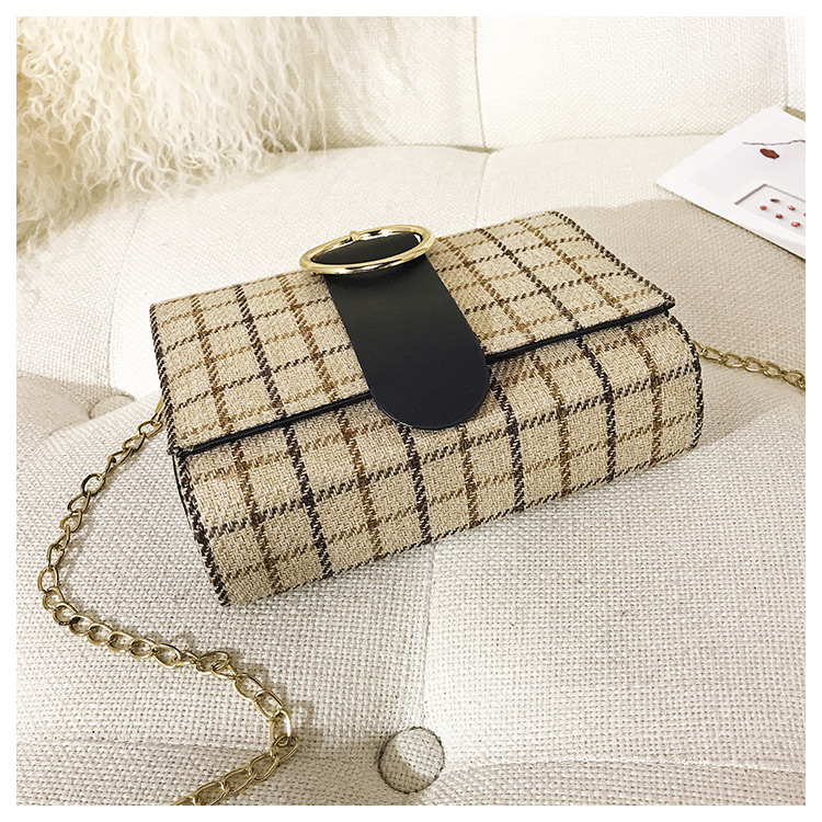 Fashion Khaki Grid Pattern Decorated Square Shape Bag,Shoulder bags