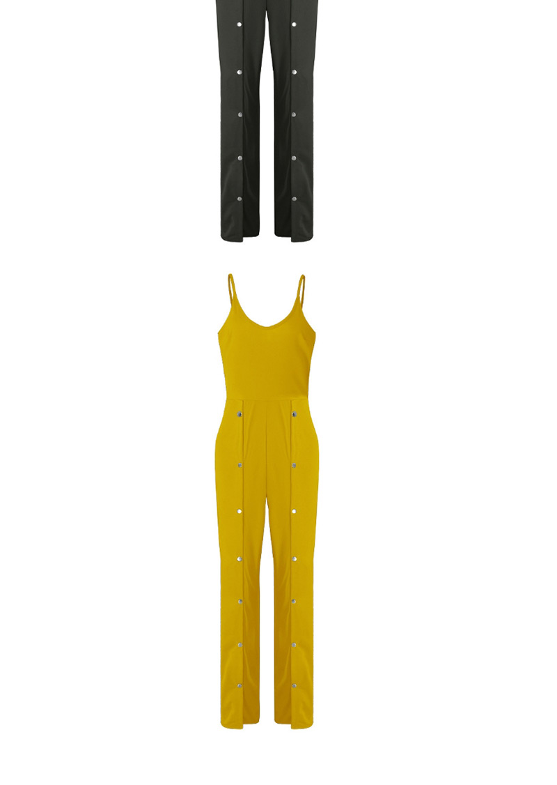 Fashion Yellow Rivet Decorated Jumpsuit,Pants