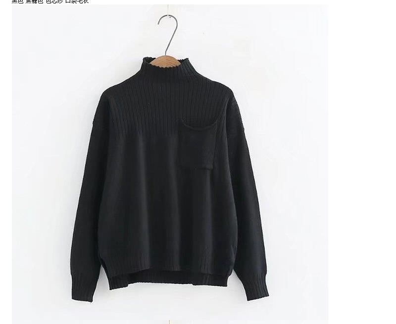 Fashion Black Pure Color Decorated Simple Sweater,Sweater