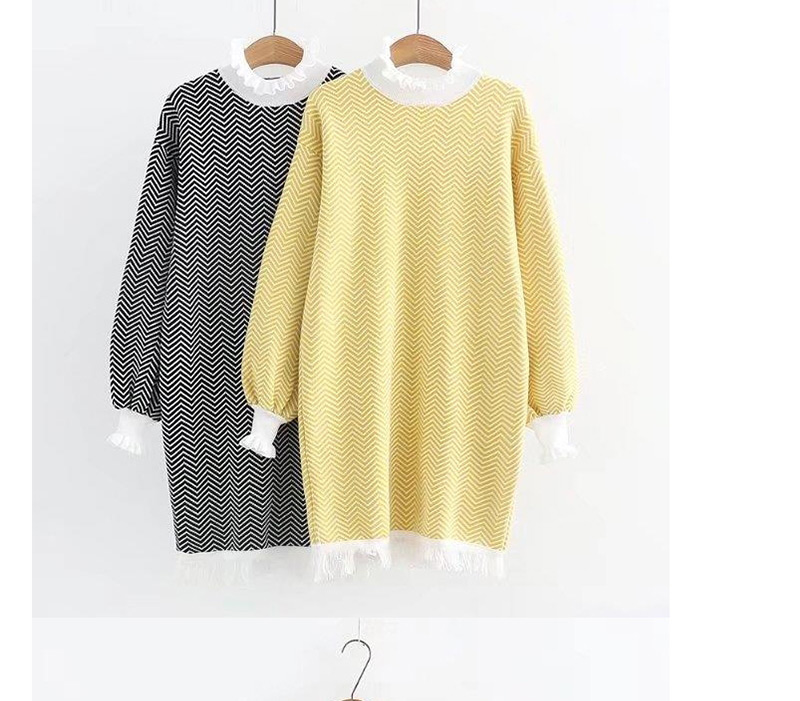 Fashion Yellow Tassel Decorated Long Sleeves Long Sweater,Sweater