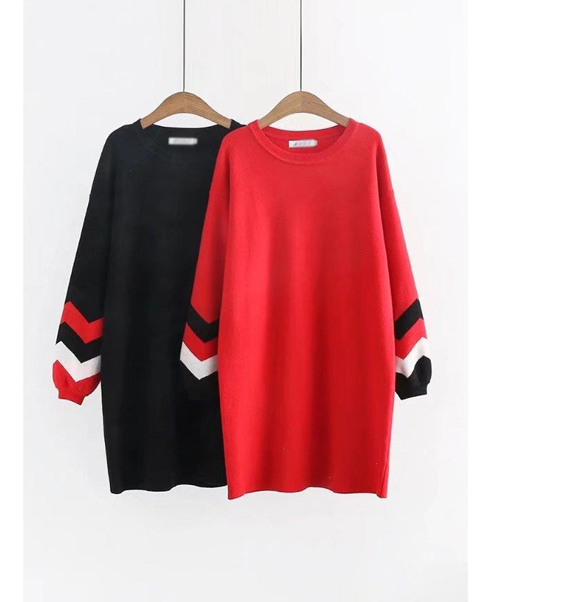 Fashion Red Stripe Pattern Decorated Thicken Long Sweater,Sweater