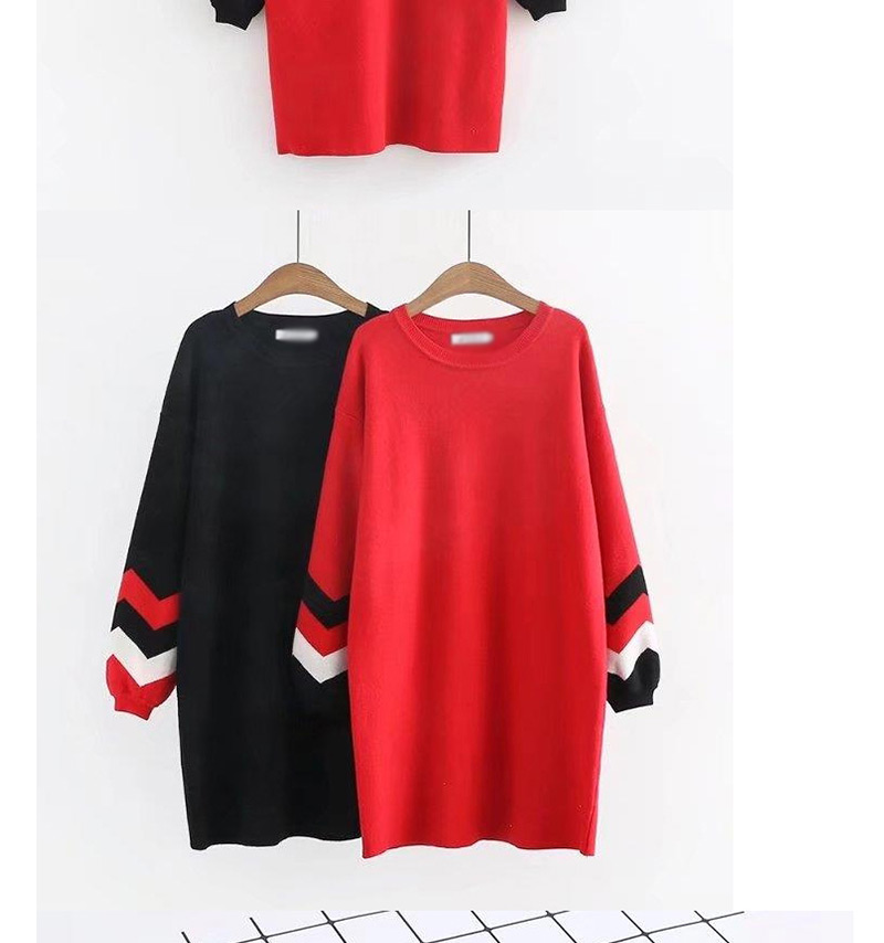 Fashion Red Stripe Pattern Decorated Thicken Long Sweater,Sweater