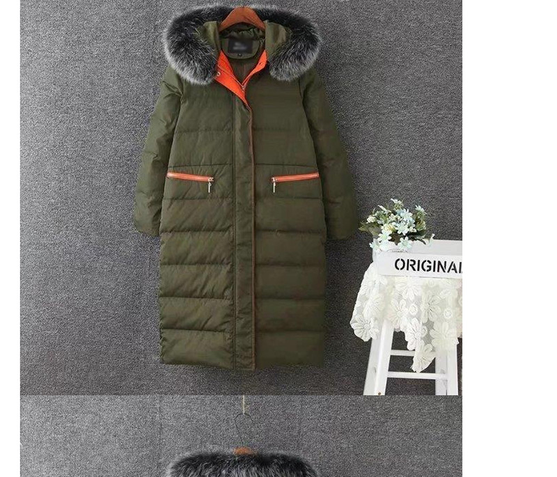 Fashion Olive Zippers Decorated Thicken Long Down Coat,Coat-Jacket