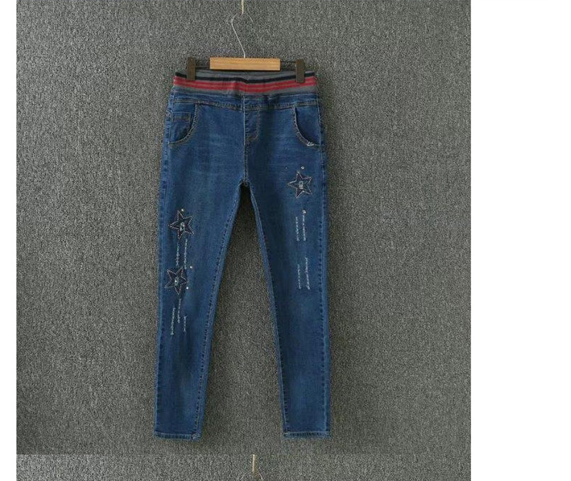 Fashion Blue Stars Pattern Decorated Simple Jeans,Pants