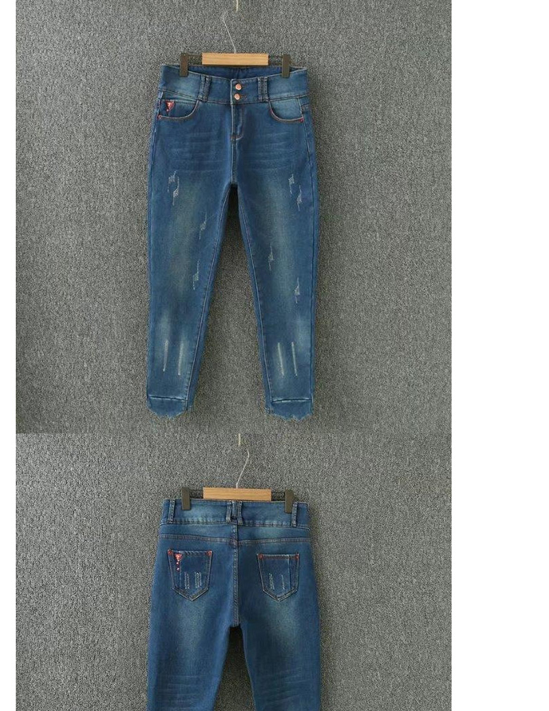 Fashion Blue Pure Color Decorated Thicken Jeans,Pants
