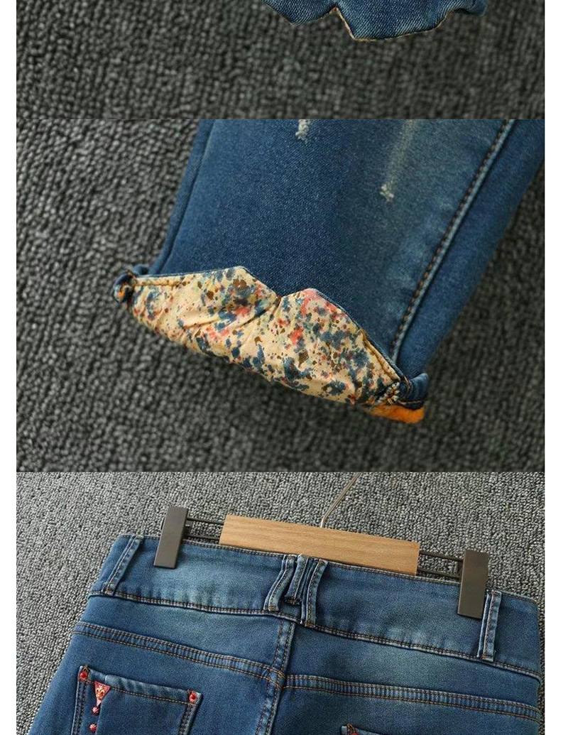 Fashion Blue Pure Color Decorated Thicken Jeans,Pants
