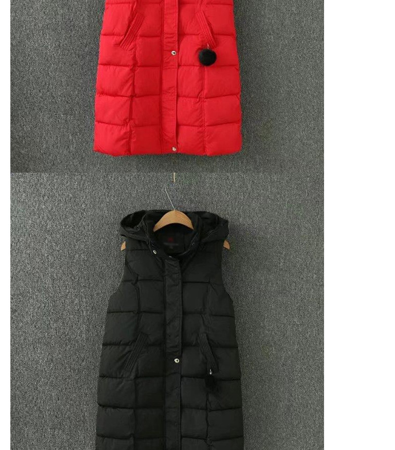Fashion Red Fuzzy Ball Decorated Pure Color Long Jacket,Coat-Jacket