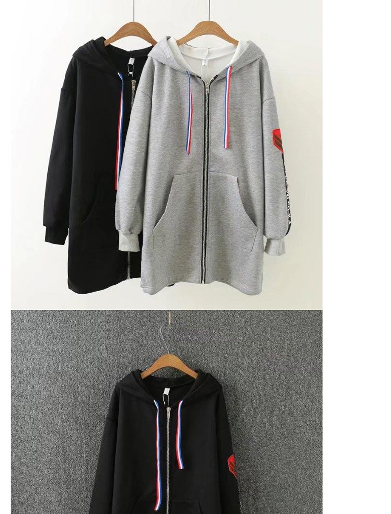 Fashion Black Zippers Decorated Thicken Long Hoodie,Coat-Jacket