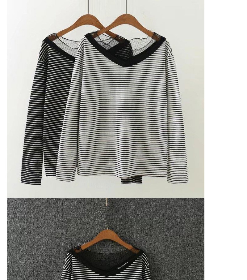 Fashion White Stripe Pattern Decorated V Neckline Shirt,Sweatshirts