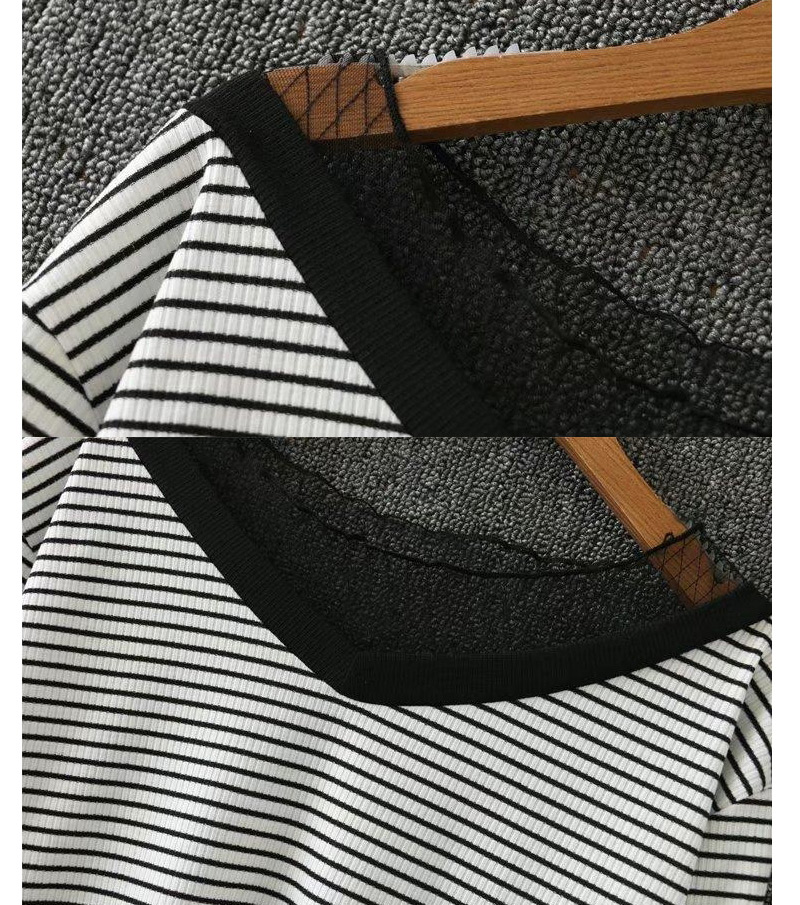 Fashion Black Stripe Pattern Decorated V Neckline Shirt,Sweatshirts