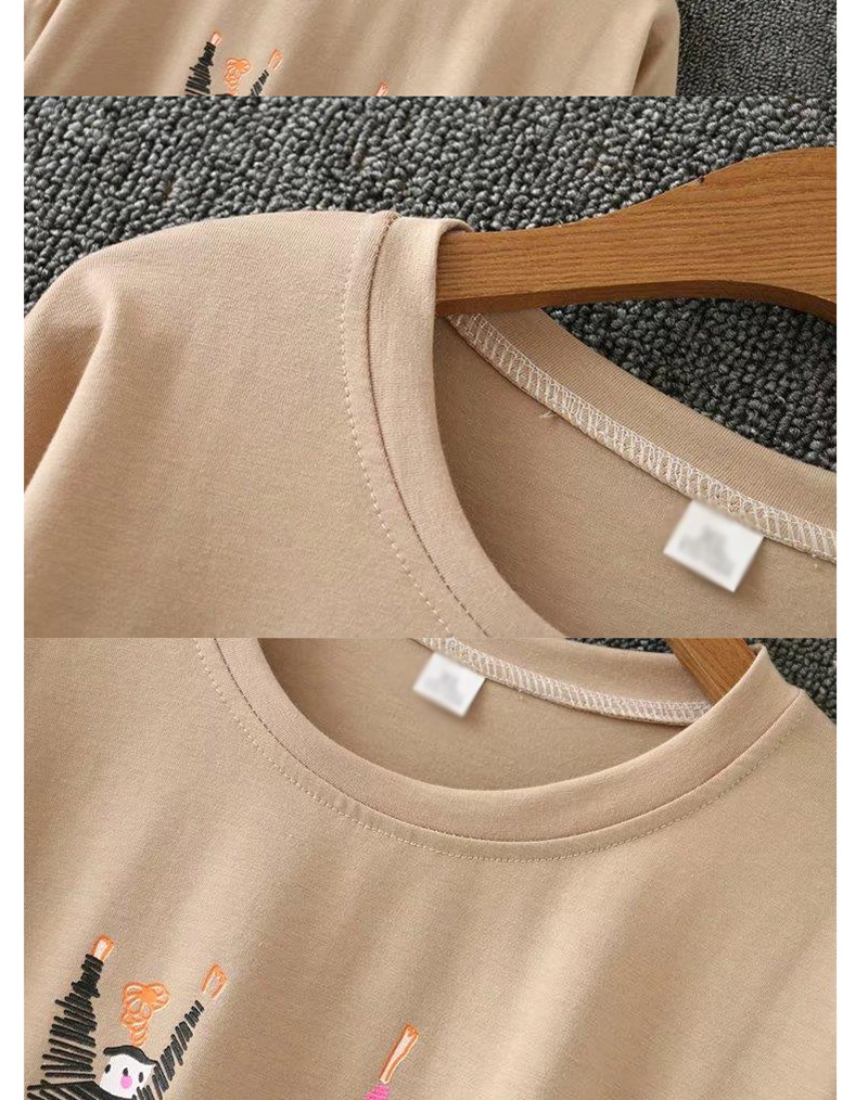 Fashion Khaki Boy&girl Pattern Decorated Round Neckline Shirt,Sweatshirts