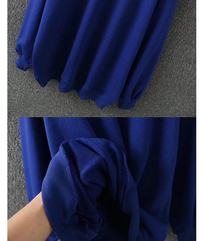 Fashion Sapphire Blue Beauty Pattern Decorated Round Neckline Hoodie,Sweatshirts