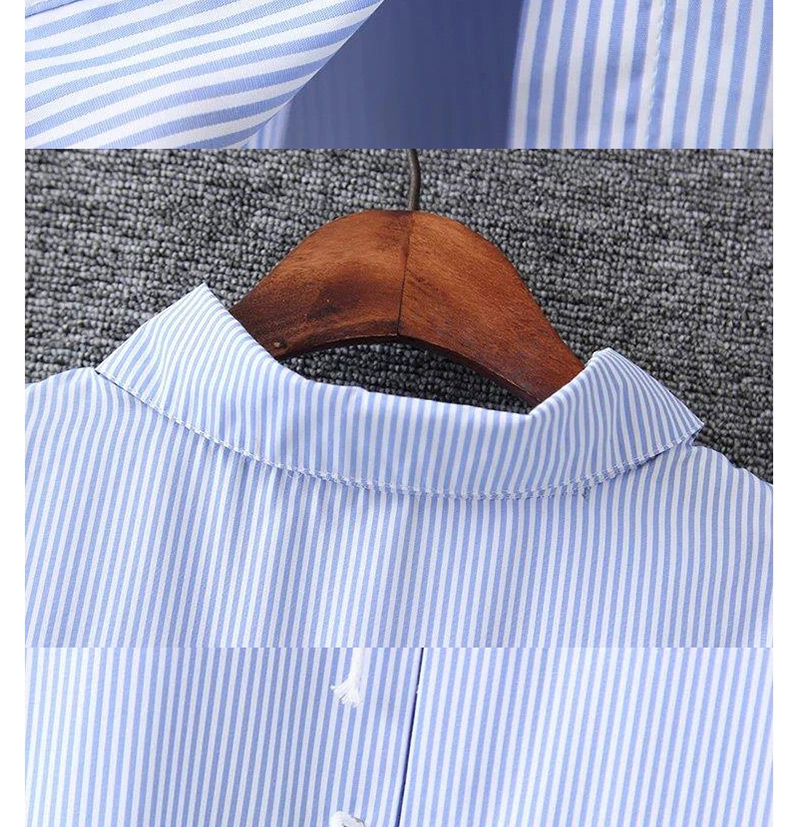 Fashion Blue Stripe Pattern Decorated Long Sleeves Shirt,Sweatshirts
